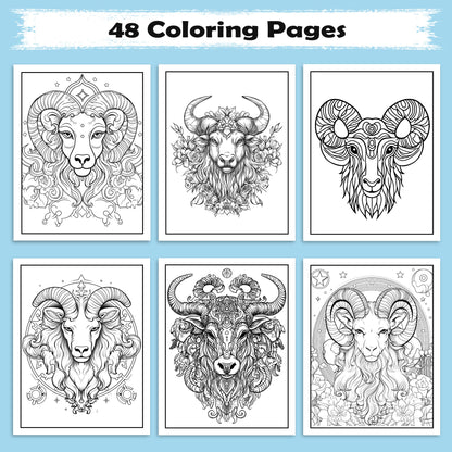 Zodiac Spirit Coloring Pages – 48 Mystical Astrology Animals for Adults