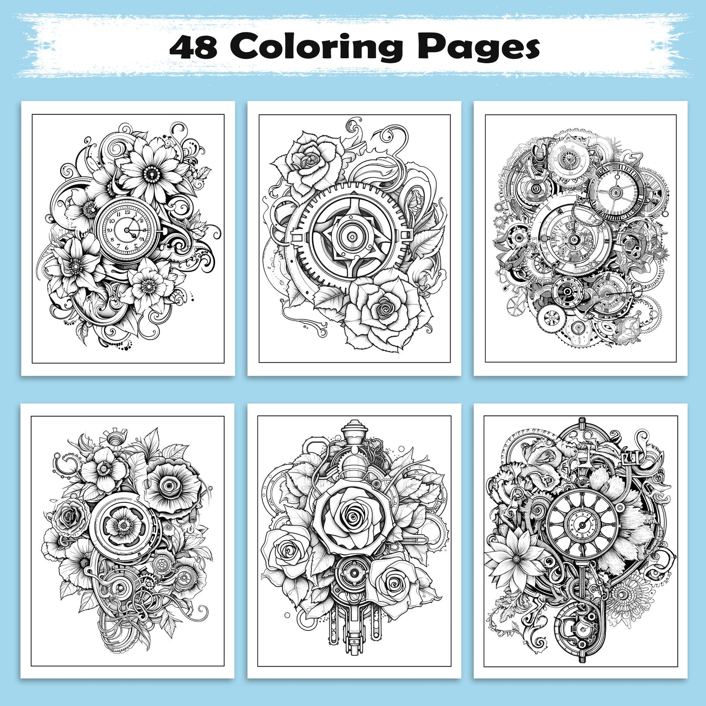 Gears of Time Coloring Pages – 48 Industrial-Themed Mandalas for Adults