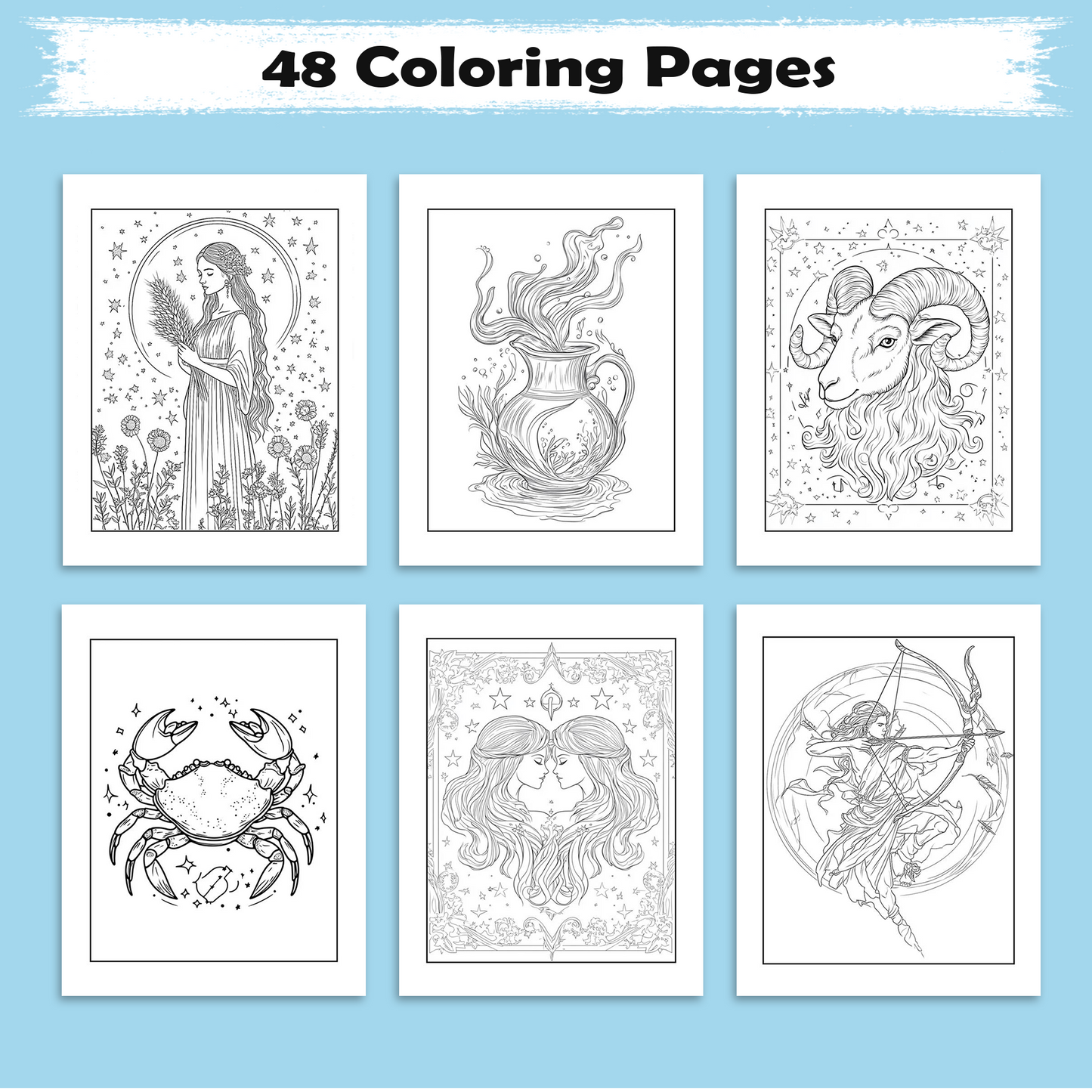 Celestial Signs Mandalas – Zodiac Coloring Pages – 48 Pages – Mystical, Symbolic, Astrological Art – For Adults