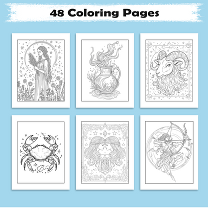 Celestial Signs Mandalas – Zodiac Coloring Pages – 48 Pages – Mystical, Symbolic, Astrological Art – For Adults