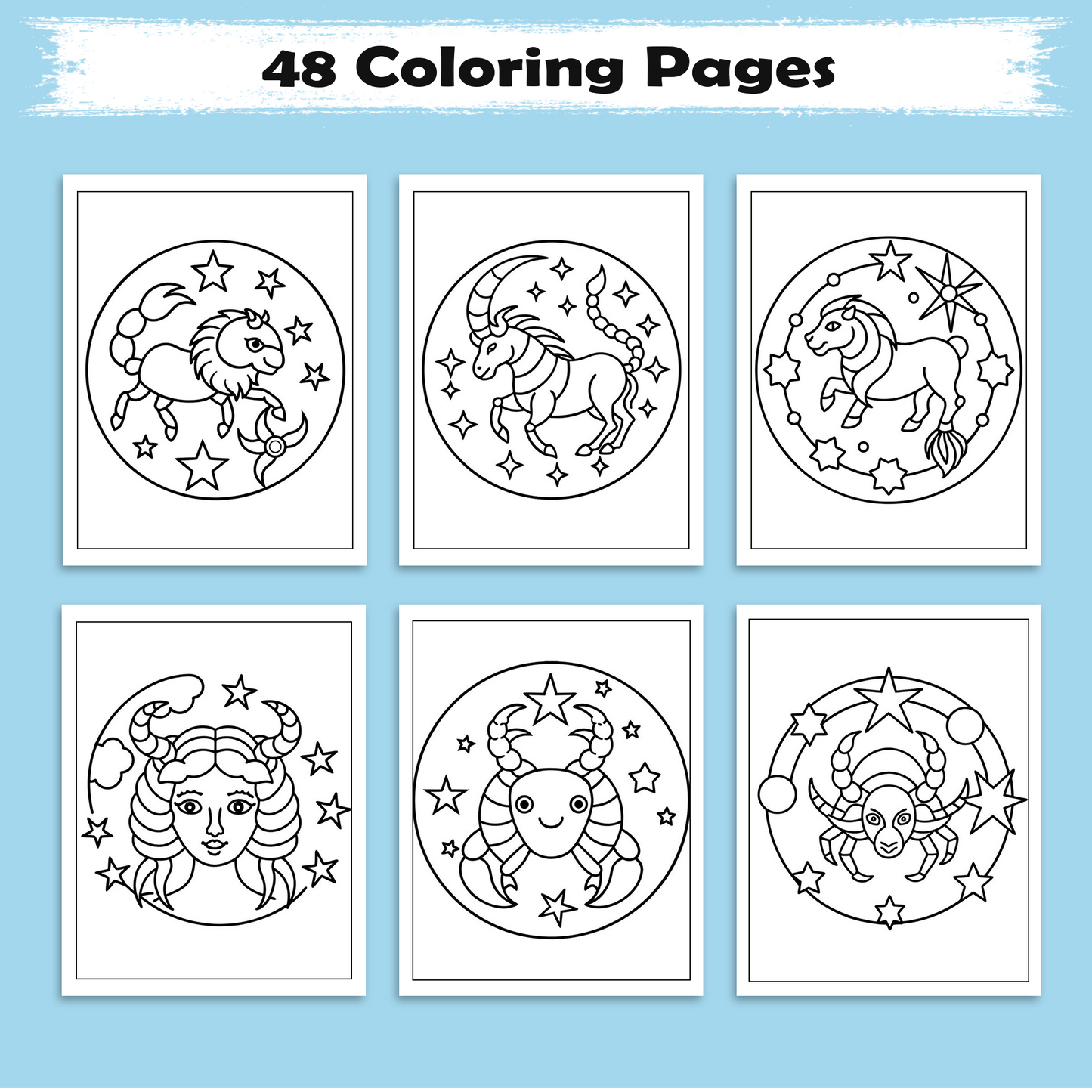 Mandala Zodiac Realms – Astrology Coloring Pages – 48 Pages – Sacred Circles, Horoscope Symbols – For Adults