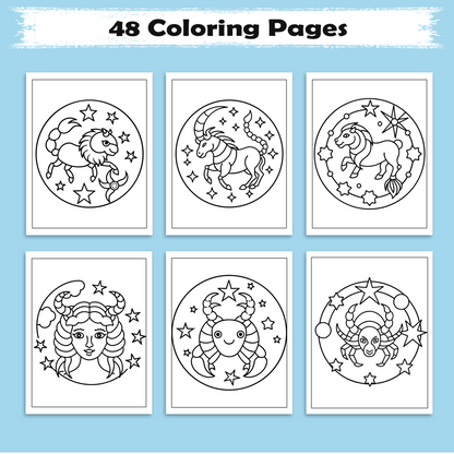 Mandala Zodiac Realms – Astrology Coloring Pages – 48 Pages – Sacred Circles, Horoscope Symbols – For Adults