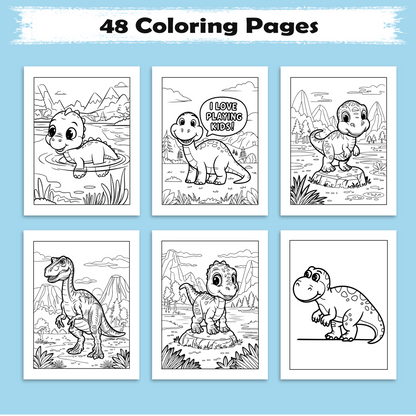 Smiling Dinos in the Wild – Dinosaur Coloring Pages – 48 Pages – Easy-to-Color Scenes, Jungle Adventures – For Kids