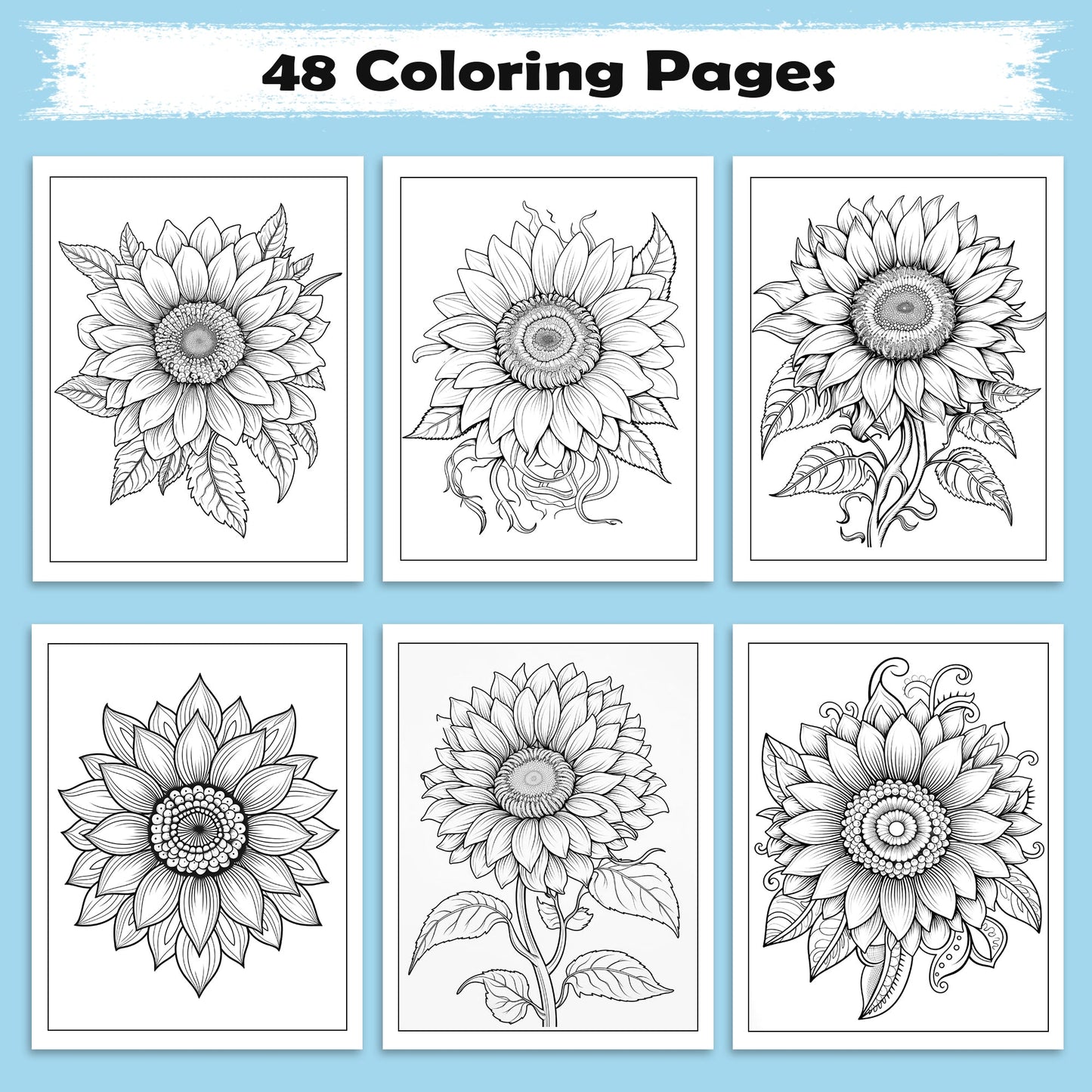 Sunflower Mandala Bliss Coloring Pages – 48 Floral Designs for Adults