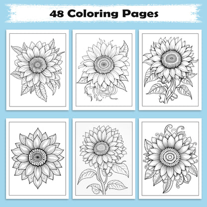 Sunflower Mandala Bliss Coloring Pages – 48 Floral Designs for Adults