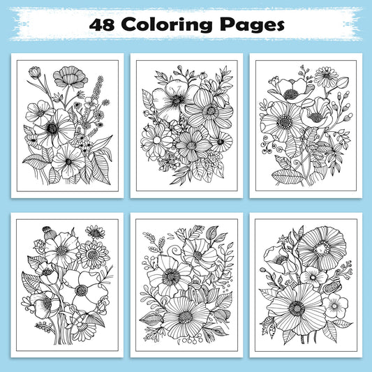 Floral Serenity Mandala Coloring Pages – 48 Relaxing Flower Designs for Adults