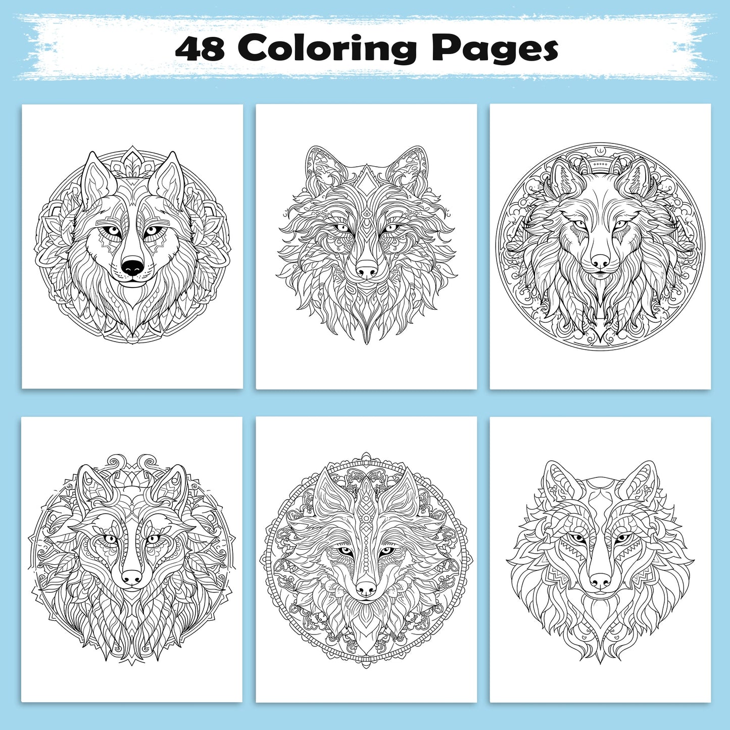 Mystic Wolves Mandala Coloring Pages – 48 Intricate Designs for Adults