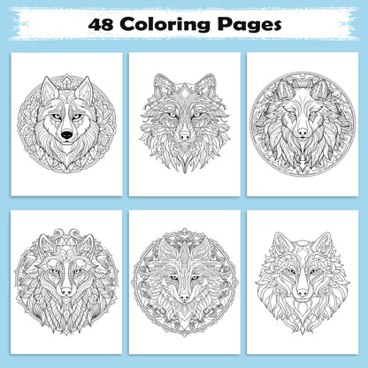 Mystic Wolves Mandala Coloring Pages – 48 Intricate Designs for Adults