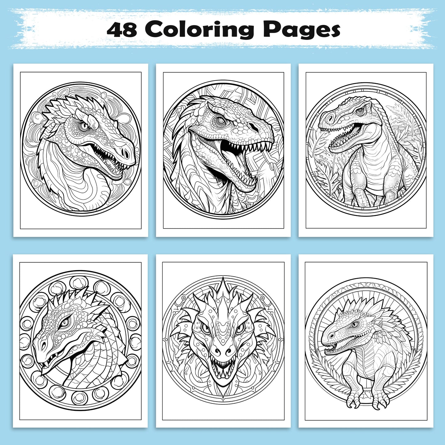 Prehistoric Mandalas Coloring Pages – 48 Intricate Dinosaur Designs for Adults