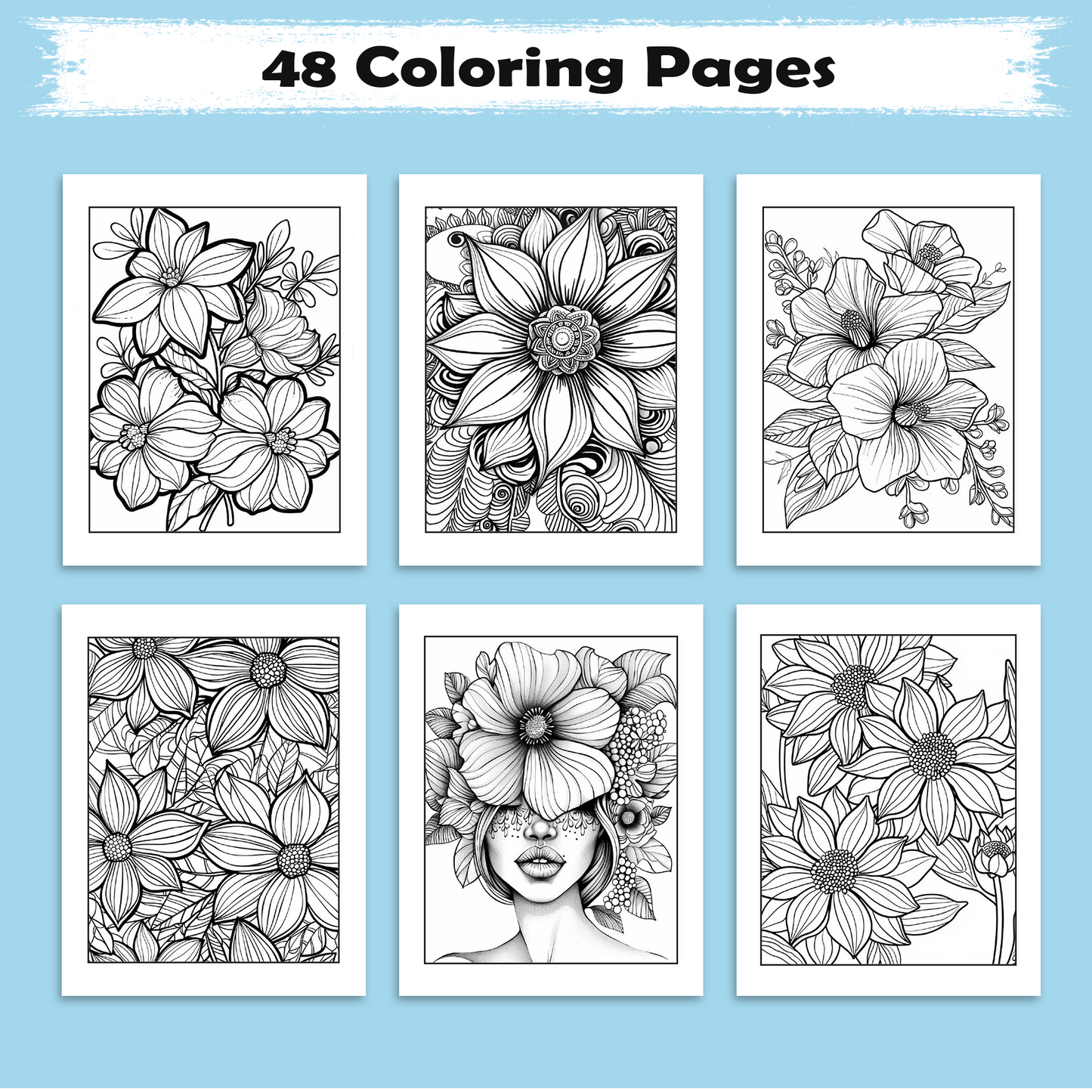 Floral Harmony – Flower Coloring Pages – 48 Pages – Calm, Elegant, Nature-Inspired Patterns – For Adults
