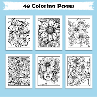 Floral Harmony – Flower Coloring Pages – 48 Pages – Calm, Elegant, Nature-Inspired Patterns – For Adults