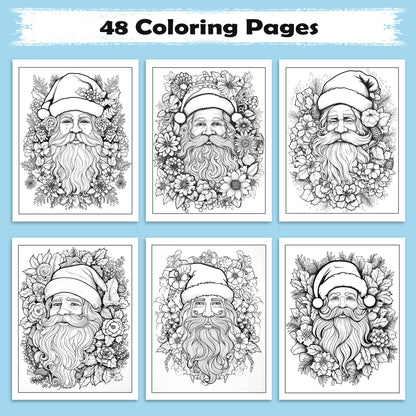 Jolly Santa Garden Coloring Pages – 48 Pages – Christmas Flowers, Santa Art, Holiday Vibes – For Adults