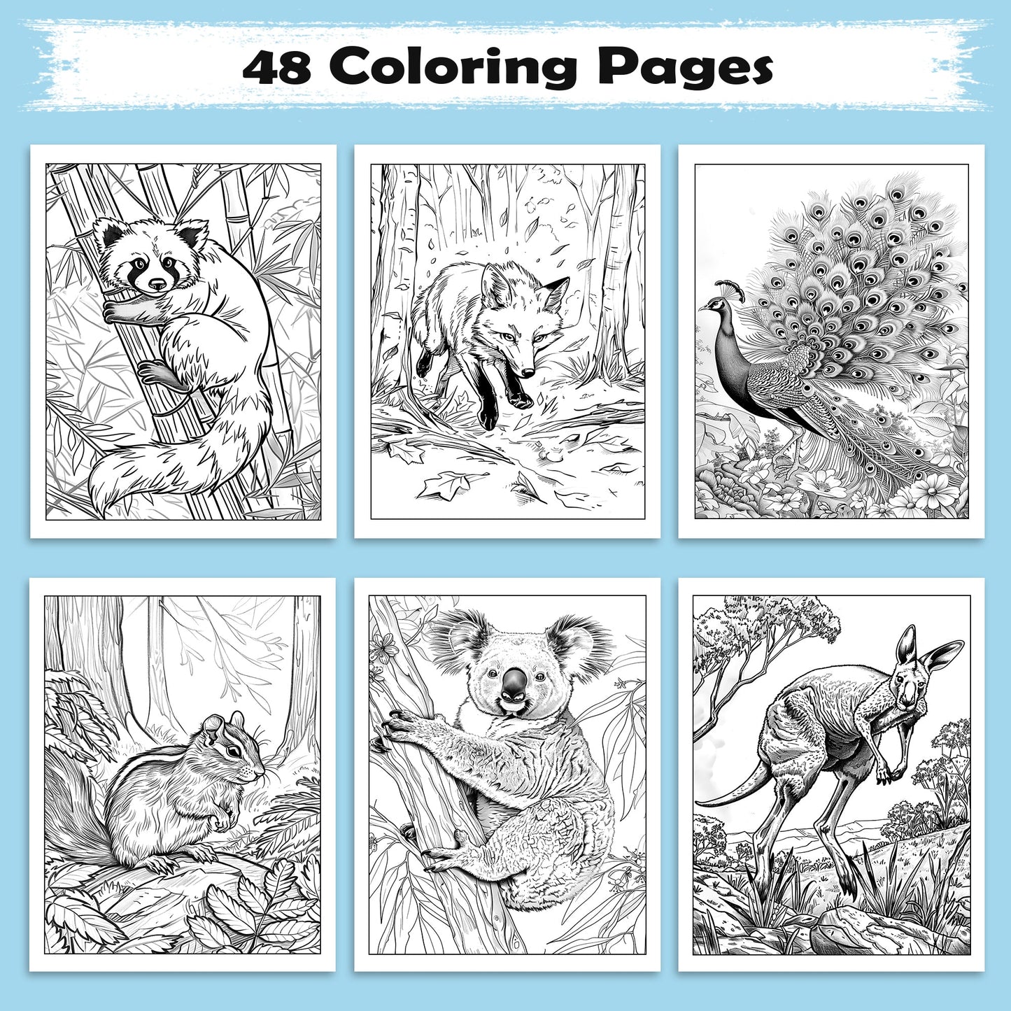 Wild Safari Adventure – Animal Coloring Pages – 48 Pages – African Wildlife, Jungle Animals – For Kids