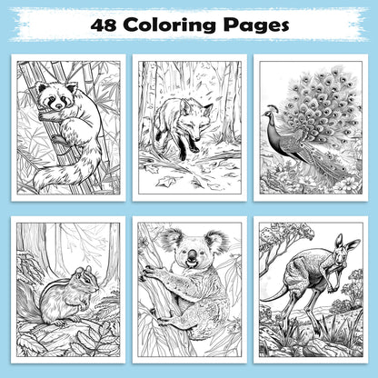Wild Safari Adventure – Animal Coloring Pages – 48 Pages – African Wildlife, Jungle Animals – For Kids