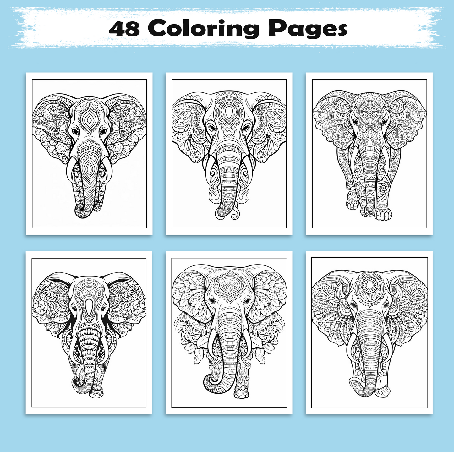 Majestic Elephants Mandala – Animal Coloring Pages – 48 Pages – Ornate Animal Designs, Bold Lines, Stress Relief – For Adults