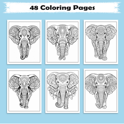 Majestic Elephants Mandala – Animal Coloring Pages – 48 Pages – Ornate Animal Designs, Bold Lines, Stress Relief – For Adults