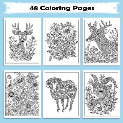 Wild Blooms Coloring Pages – 48 Pages – Intricate Flowers, Animals, Nature Patterns – For Adults