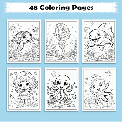 Ocean Animal Smiles  – Animal Coloring Pages – 48 Pages – Cute Sea Creatures, Whales, Turtles & Jellyfish – For Kids