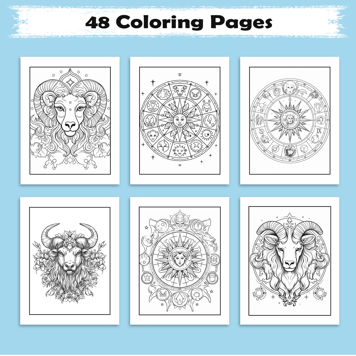 Starlit Zodiac Mandalas – Zodiac Coloring Pages – 48 Pages – Cosmic Patterns, Horoscope Magic – For Adults