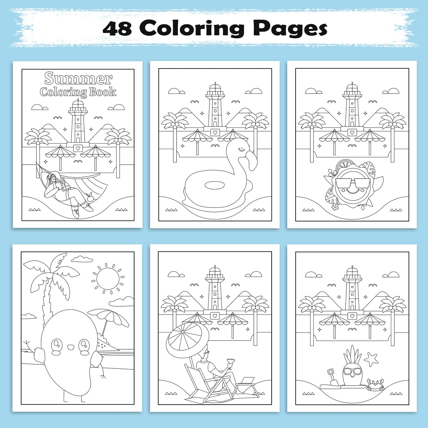 Hawaii Chill Time Coloring Pages – 48 Summer Beach Scenes for Kids