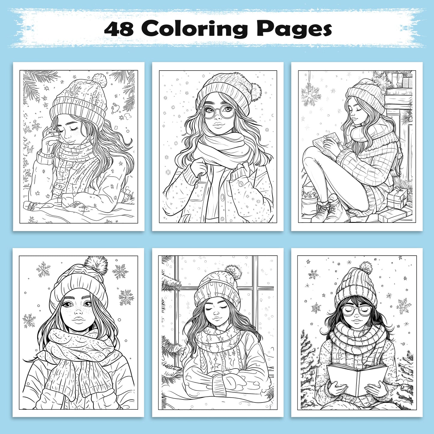 Whimsical Cozy Girl Coloring Pages – 48 Calm & Pretty Designs for Adults