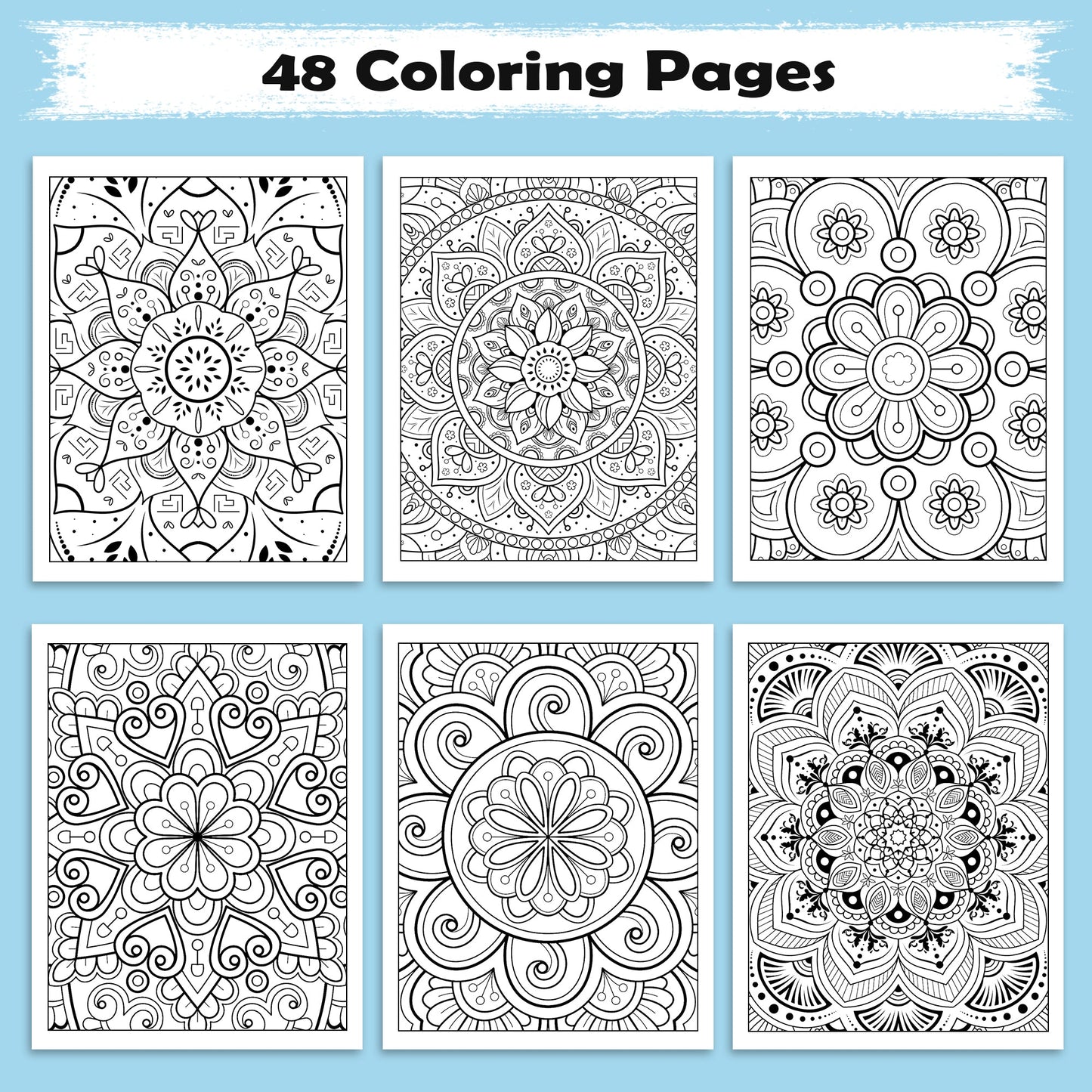Radiant Bloom Mandalas Coloring Pages – 48 Floral Pattern Designs for Adults