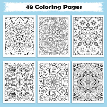 Radiant Bloom Mandalas Coloring Pages – 48 Floral Pattern Designs for Adults