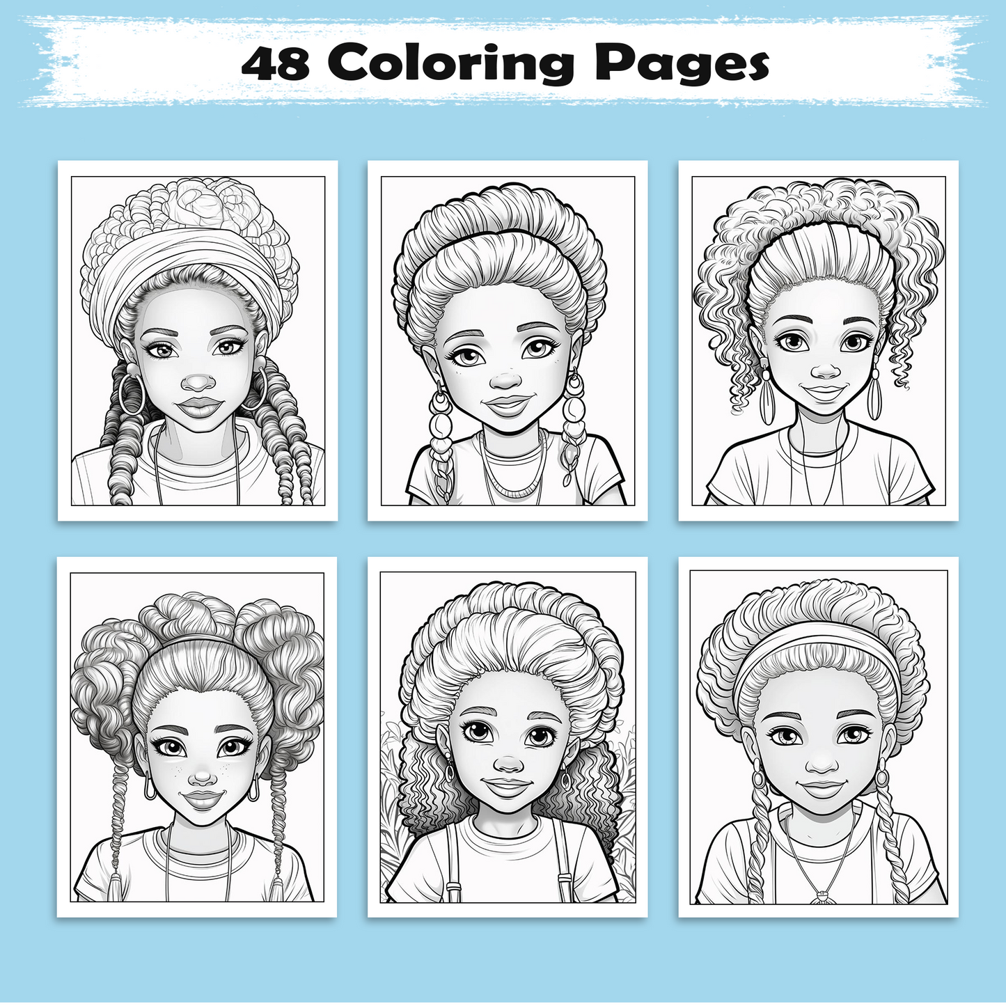 Radiant Roots – Black Girl Coloring Pages – 48 Pages – Braids, Curls, Crowns – For Kids
