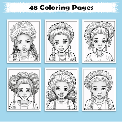 Radiant Roots – Black Girl Coloring Pages – 48 Pages – Braids, Curls, Crowns – For Kids