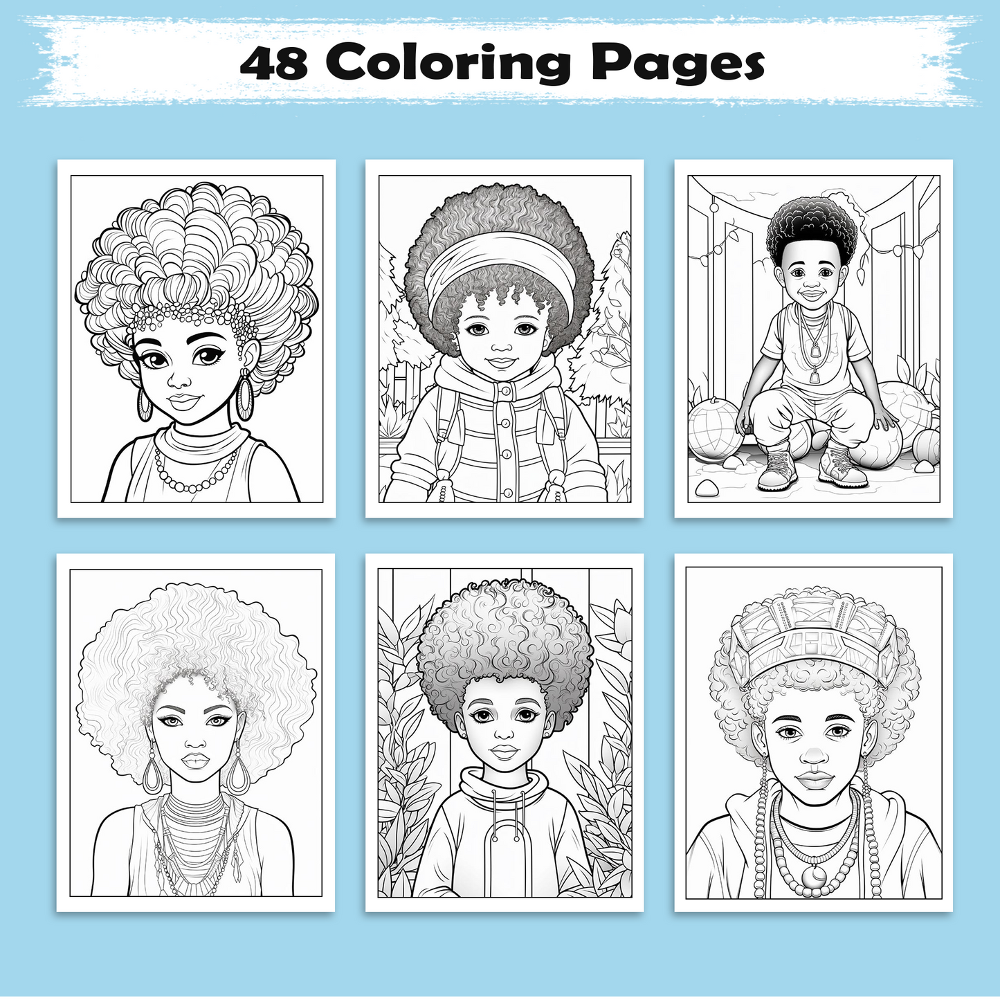 Curly Crown Queens – Black Girl Coloring Pages – 48 Pages – Afro Hair, Style & Confidence – For Kids