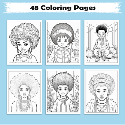 Curly Crown Queens – Black Girl Coloring Pages – 48 Pages – Afro Hair, Style & Confidence – For Kids