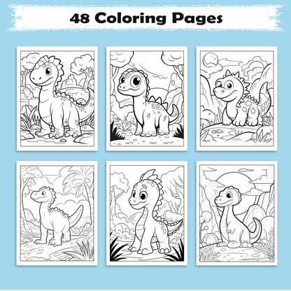 Tiny Dino Friends Coloring Pages – 48 Cute, Smiling, Beginner-Friendly Dinosaurs – For Kids