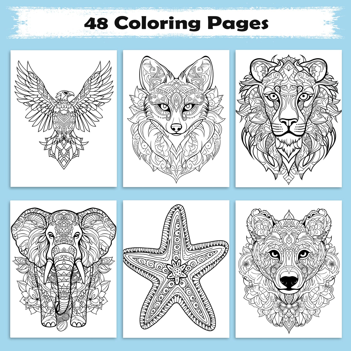 Mandala Creatures – Animals Coloring Pages – 48 Pages – Detailed Animal Mandalas, Artistic Zen Designs, Stress Relief – For Adults