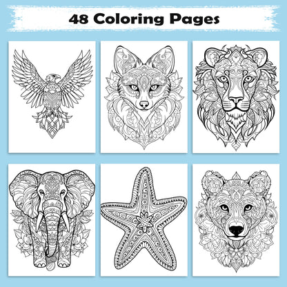 Mandala Creatures – Animals Coloring Pages – 48 Pages – Detailed Animal Mandalas, Artistic Zen Designs, Stress Relief – For Adults