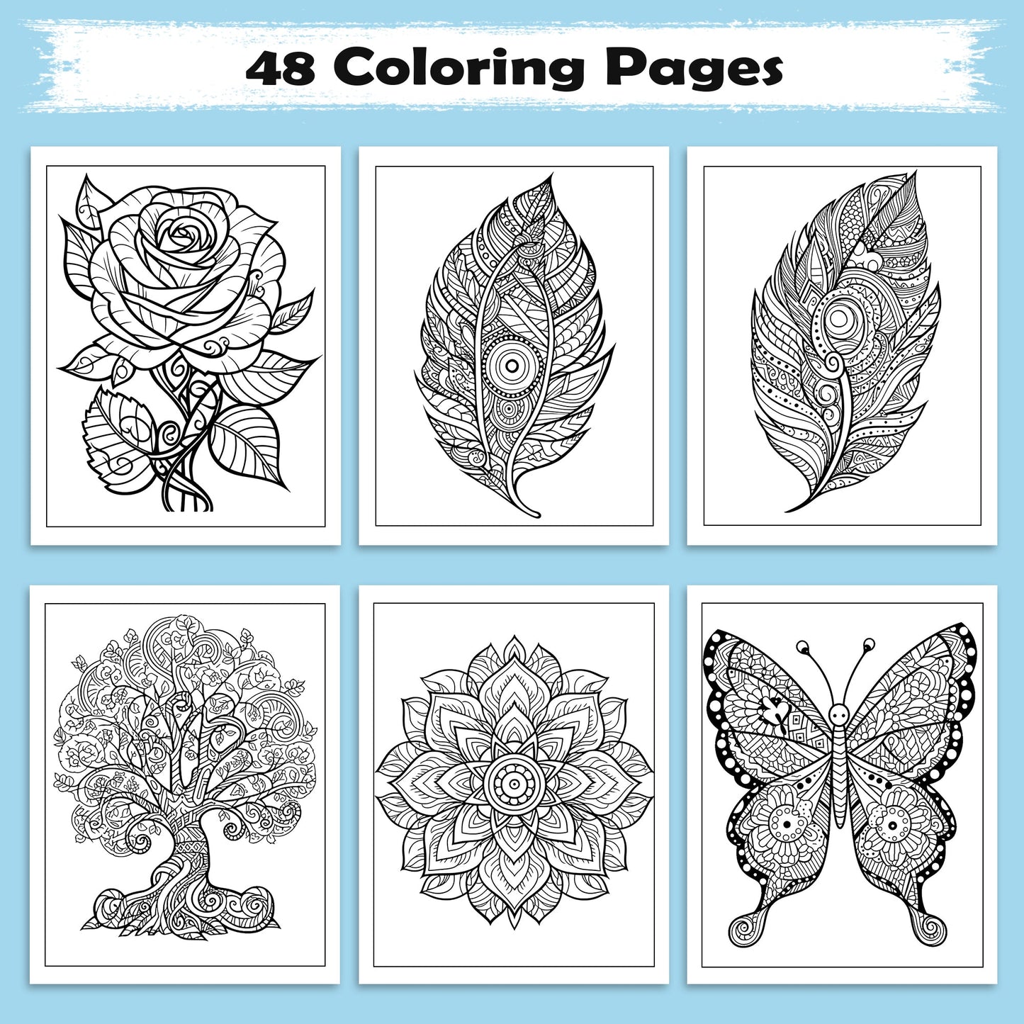 Floral Whimsy Mandala Coloring Pages – 48 Intricate Designs for Adults