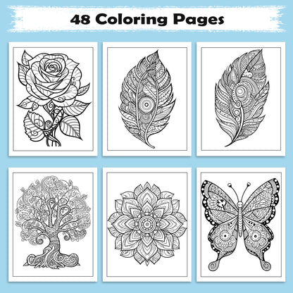 Floral Whimsy Mandala Coloring Pages – 48 Intricate Designs for Adults