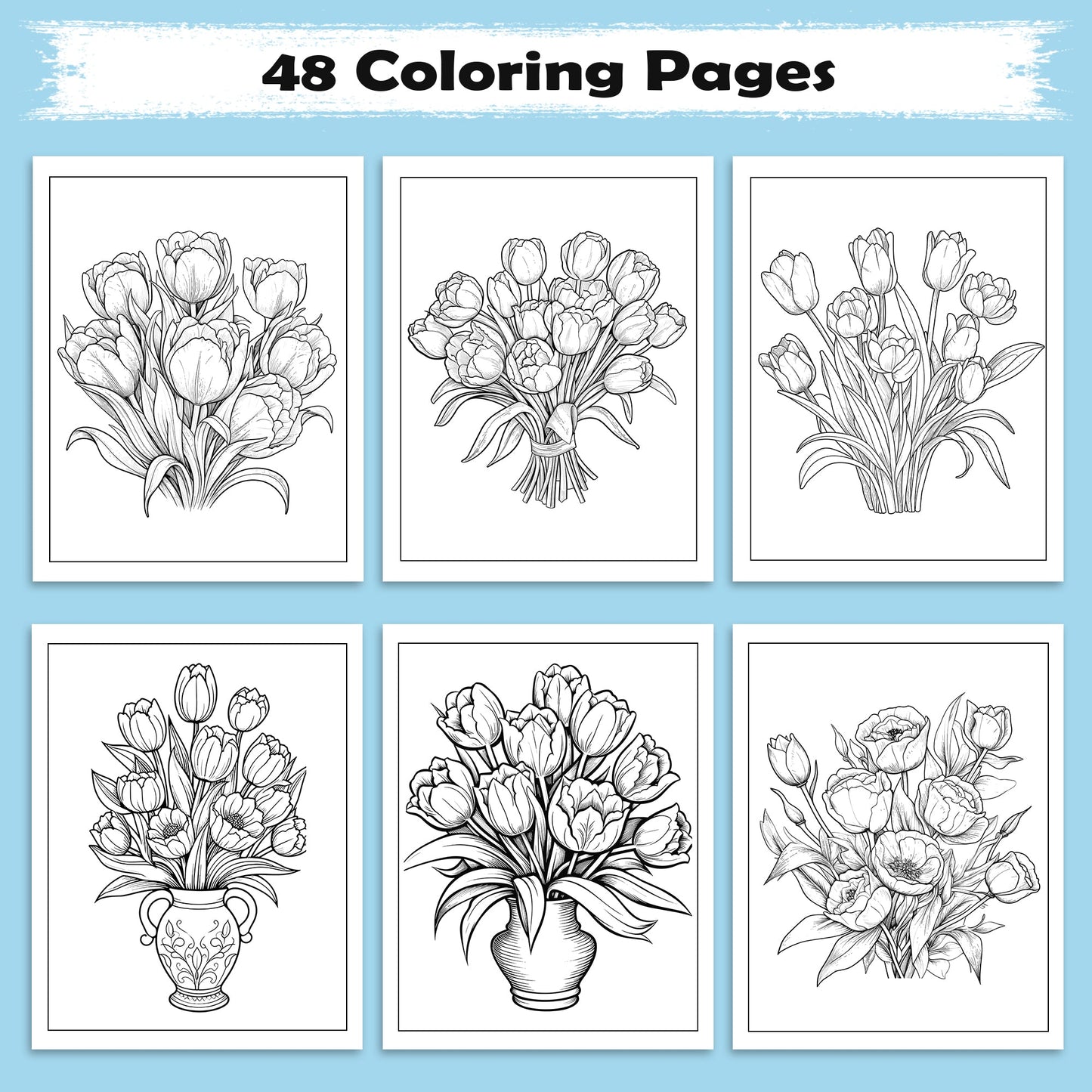 Tulip Whispers Coloring Pages – 48 Relaxing Floral Illustrations for Adults
