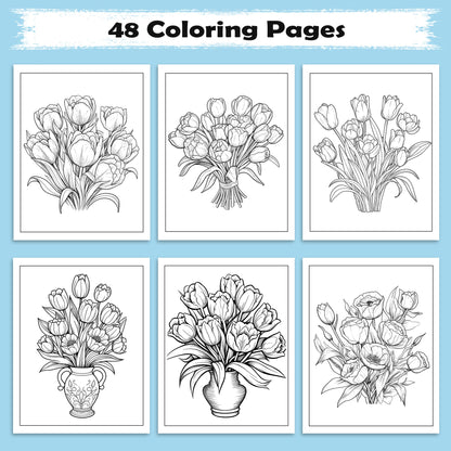 Tulip Whispers Coloring Pages – 48 Relaxing Floral Illustrations for Adults