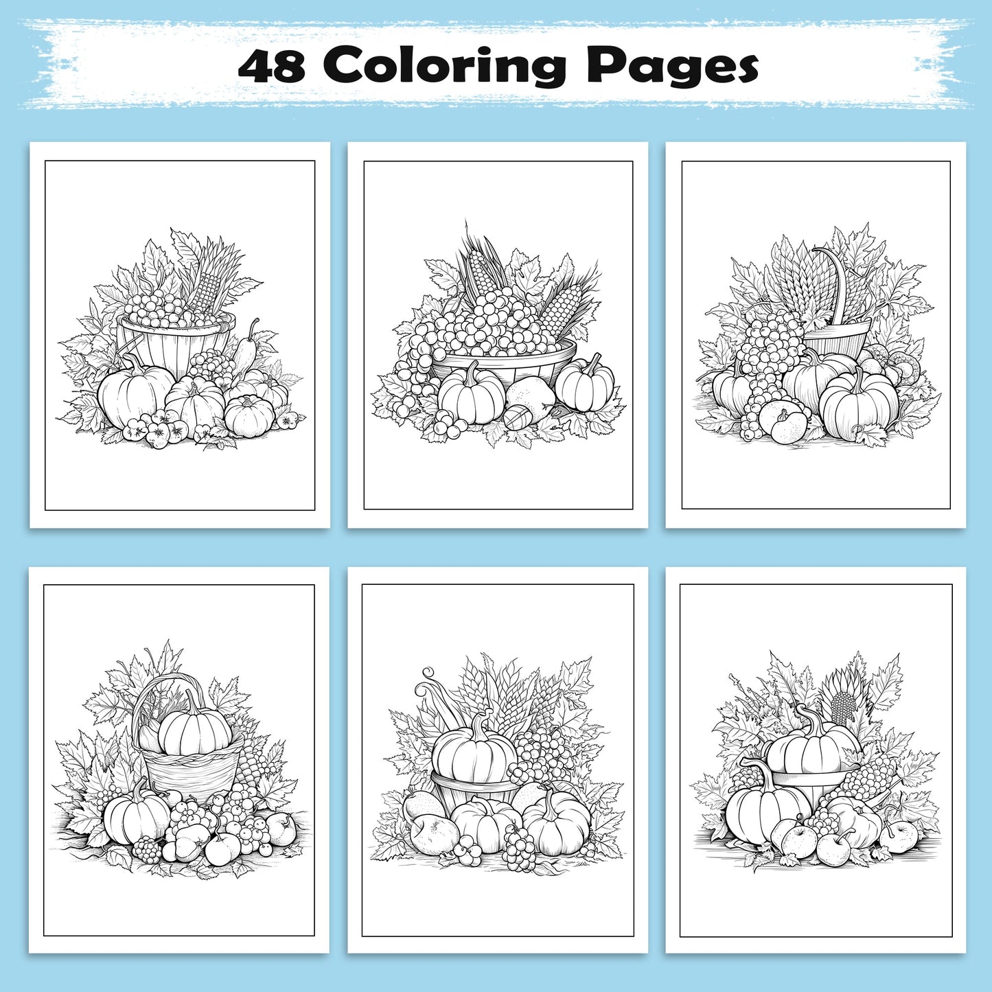 Pumpkin Bloom Delight Coloring Pages – 48 Pages – Pumpkins, Autumn Flowers, Harvest Garden Designs – For Adults