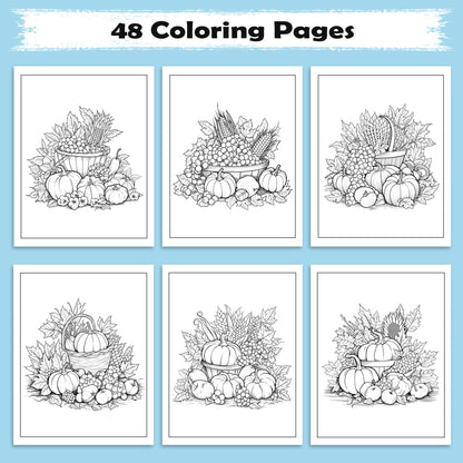 Pumpkin Bloom Delight Coloring Pages – 48 Pages – Pumpkins, Autumn Flowers, Harvest Garden Designs – For Adults