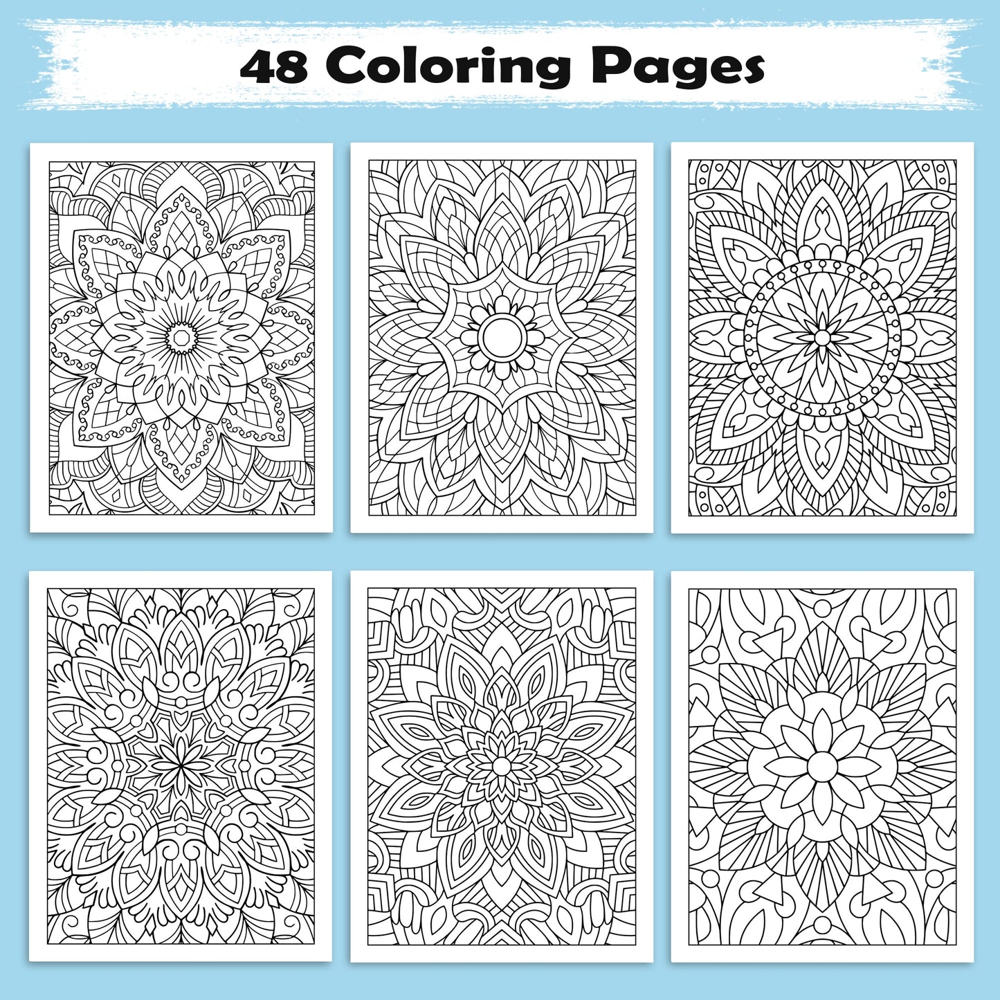 Sacred Bloom Mandalas – Mandala Coloring Pages – 48 Pages – Floral, Detailed, Stress Relief Designs – For Adults