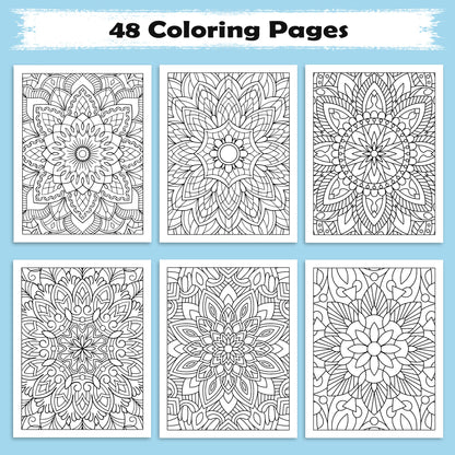 Sacred Bloom Mandalas – Mandala Coloring Pages – 48 Pages – Floral, Detailed, Stress Relief Designs – For Adults