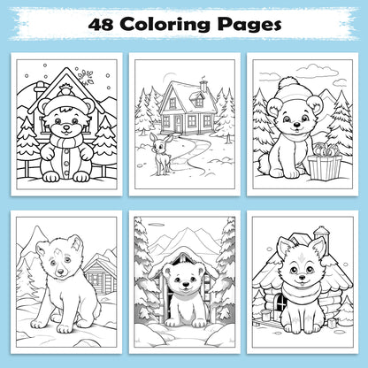 Snowy Friends Coloring Pages – 48 Pages – Cute Winter Animals – For Kids