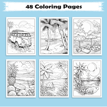 Tranquil Shores Hawaii Coloring Pages – 48 Serene Ocean and Palm Tree Scenes for Adults
