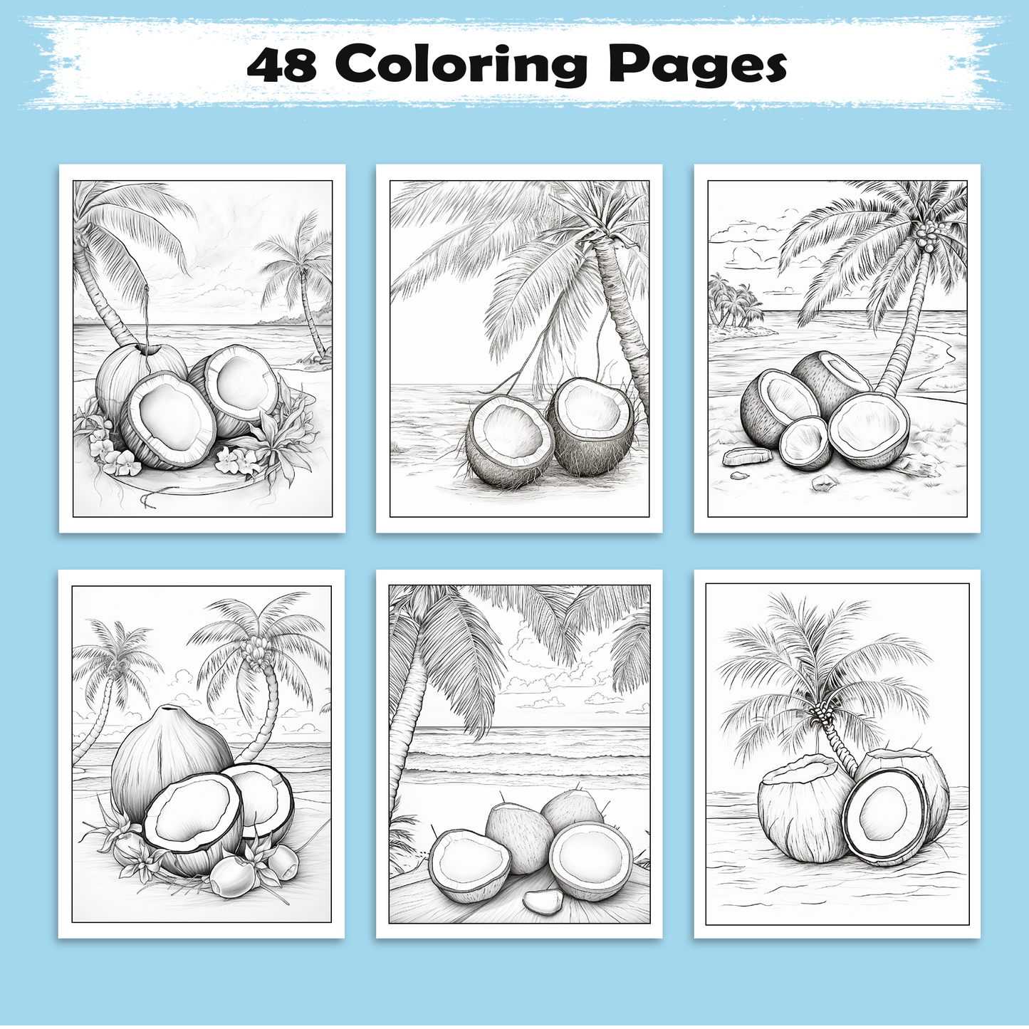 Coconut Dreams Hawaii Coloring Pages – 48 Tropical Beach Scenes for Adults