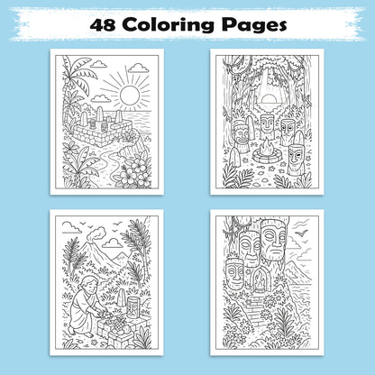 Sacred Hawaii Coloring Pages – 48 Legendary Temples & Tiki Scenes for Adults