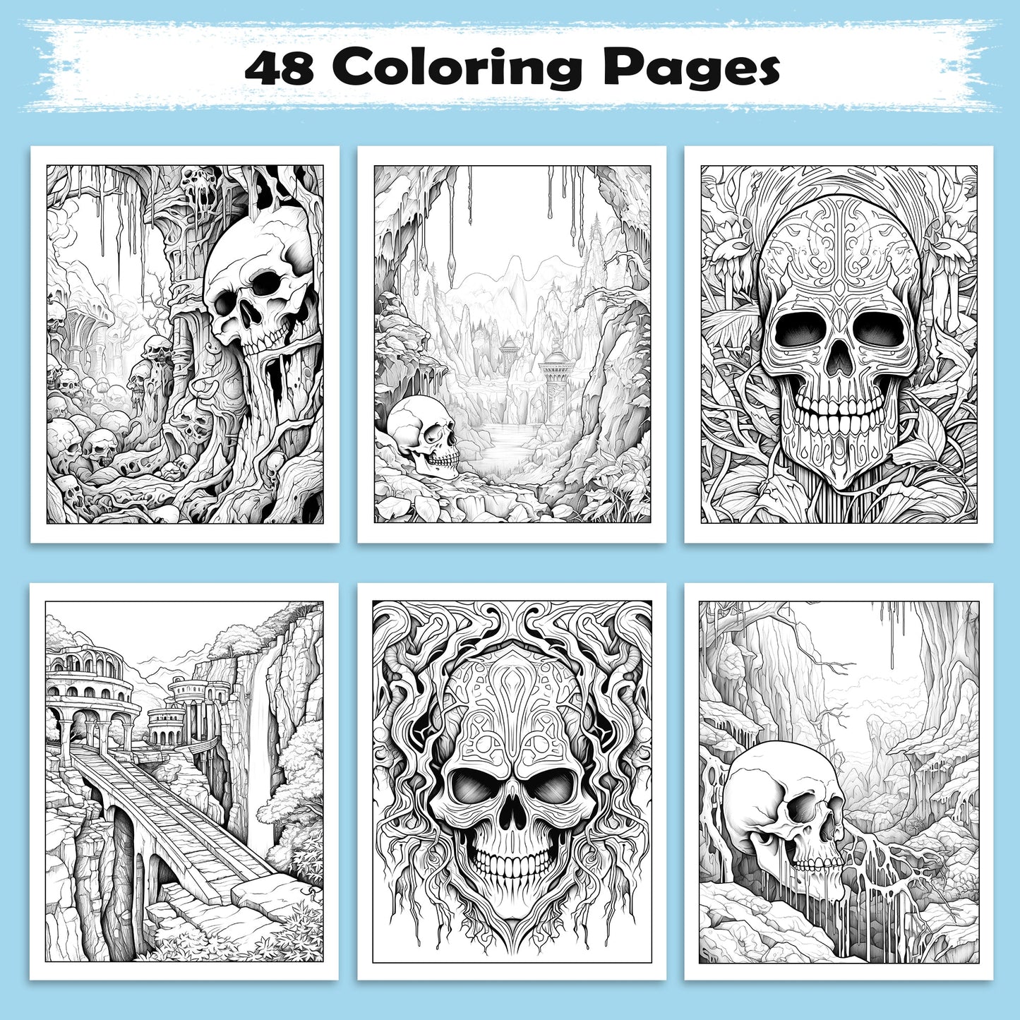 Whispers of the Dead Coloring Pages – 48 Gothic Skull Designs – For Adults