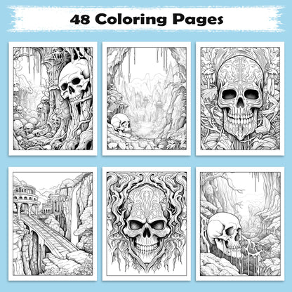 Whispers of the Dead Coloring Pages – 48 Gothic Skull Designs – For Adults