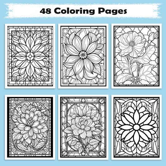 Glass Garden Mandalas Coloring Pages – 48 Elegant Floral Stained Glass Designs for Adults