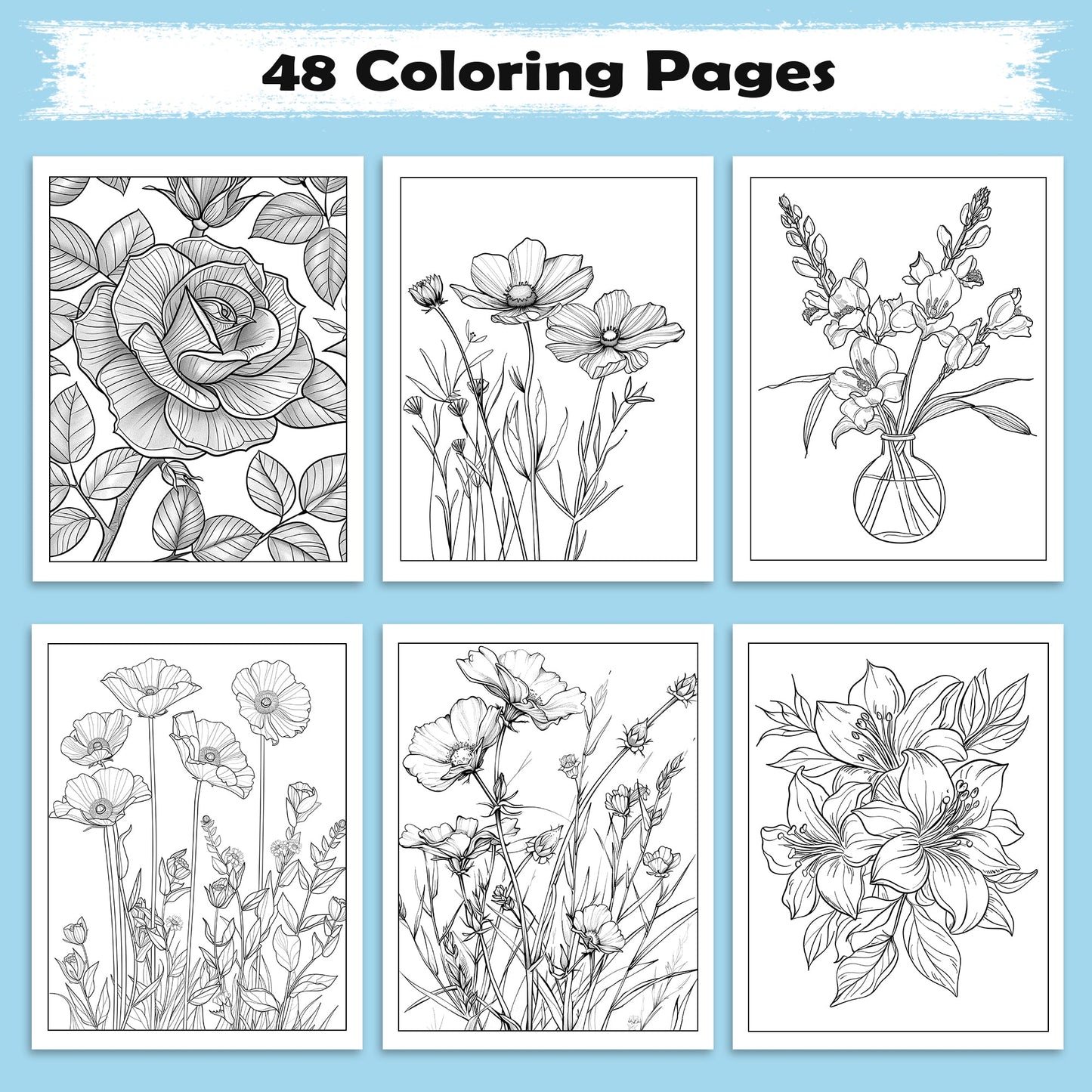 Blossom Dreams Coloring Pages – 48 Pages – Floral Wonderland Art, Beautiful Flowers, Nature Designs – For Adults
